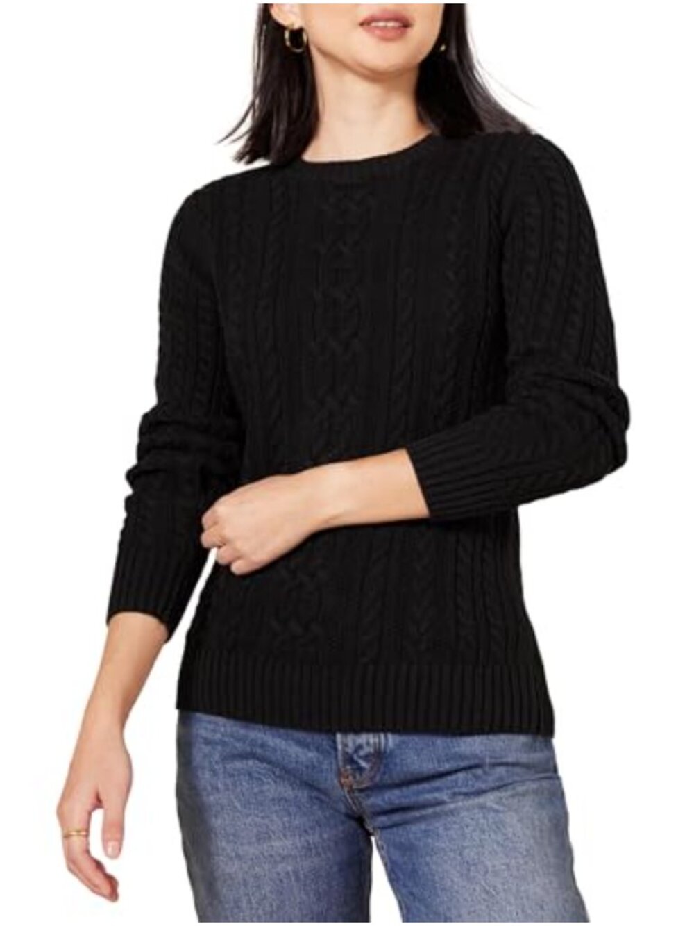 Cotton Fisherman Cable Knit Crewneck Sweater Pullover Long Sleeve